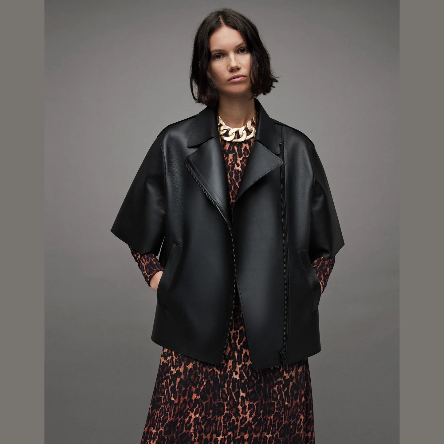 Black Zip-Front Jacket with Asymmetric Closure
