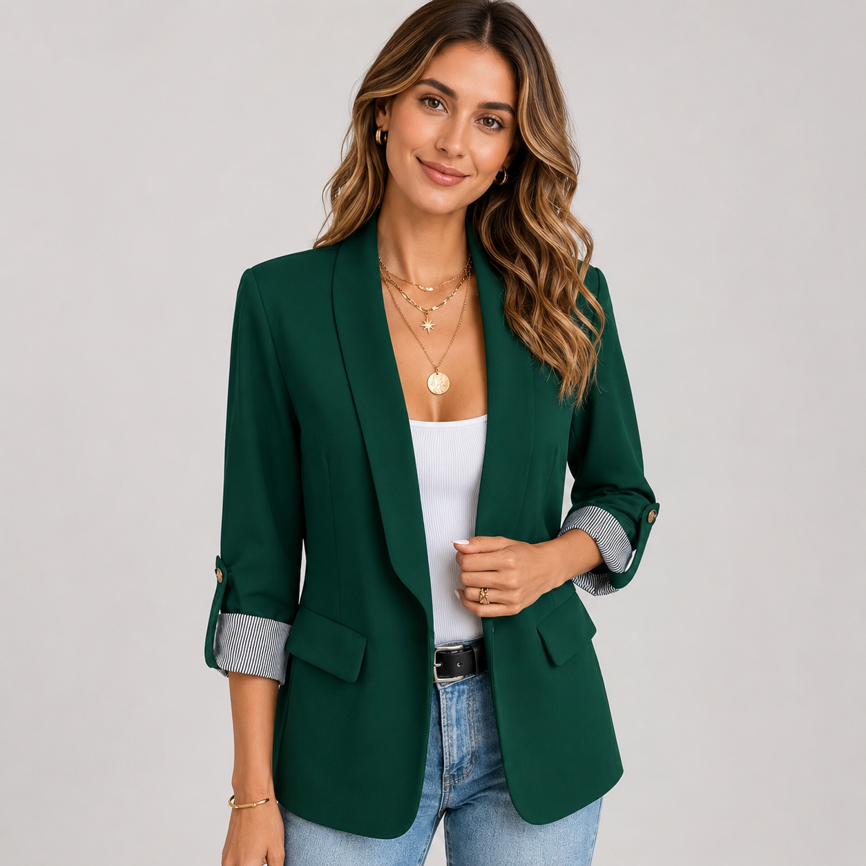 Women's Open Front Ruched Sleeve Blazer