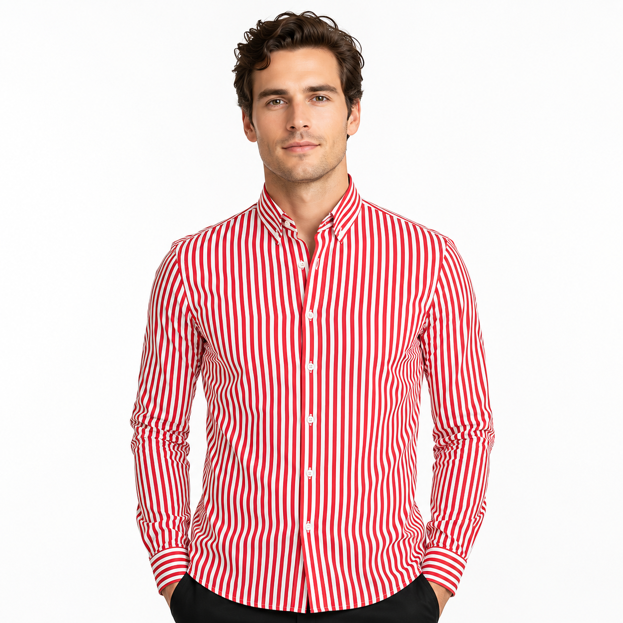 Men's Striped Slim-Fit Long-Sleeve Button-Up Shirt