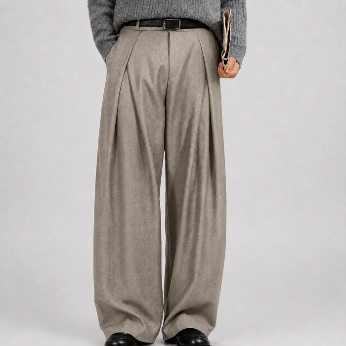 Men's Wide Leg Pants Pleated High Waist Tailored