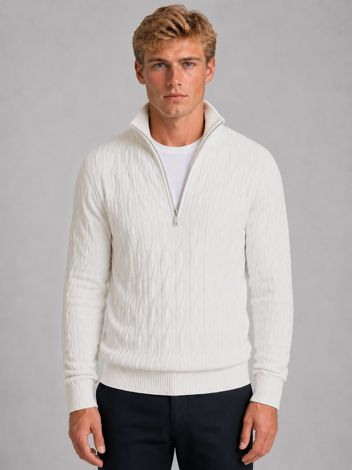 Men's Quarter Zip Sweater with Textured Funnel Neck