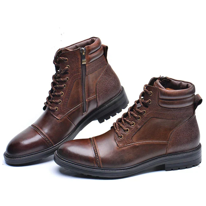 Men's Faux Leather Boots with Side Zip and Laces