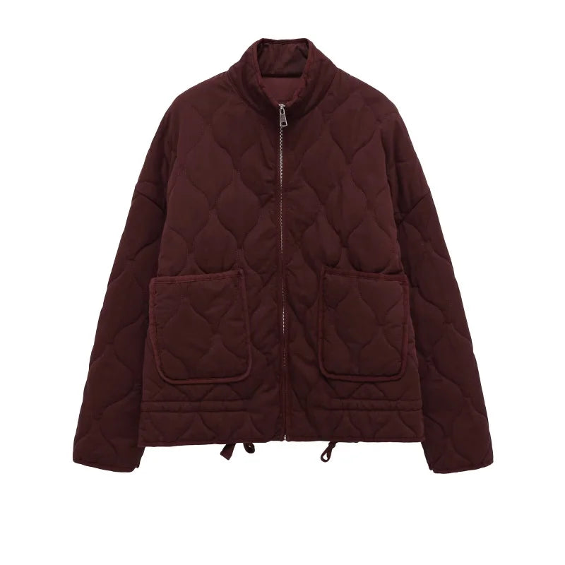 Women's Quilted Jacket with High Collar and Patch Pockets