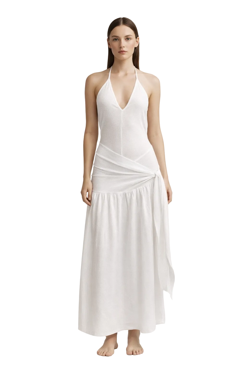 White halter maxi dress with wrap detail