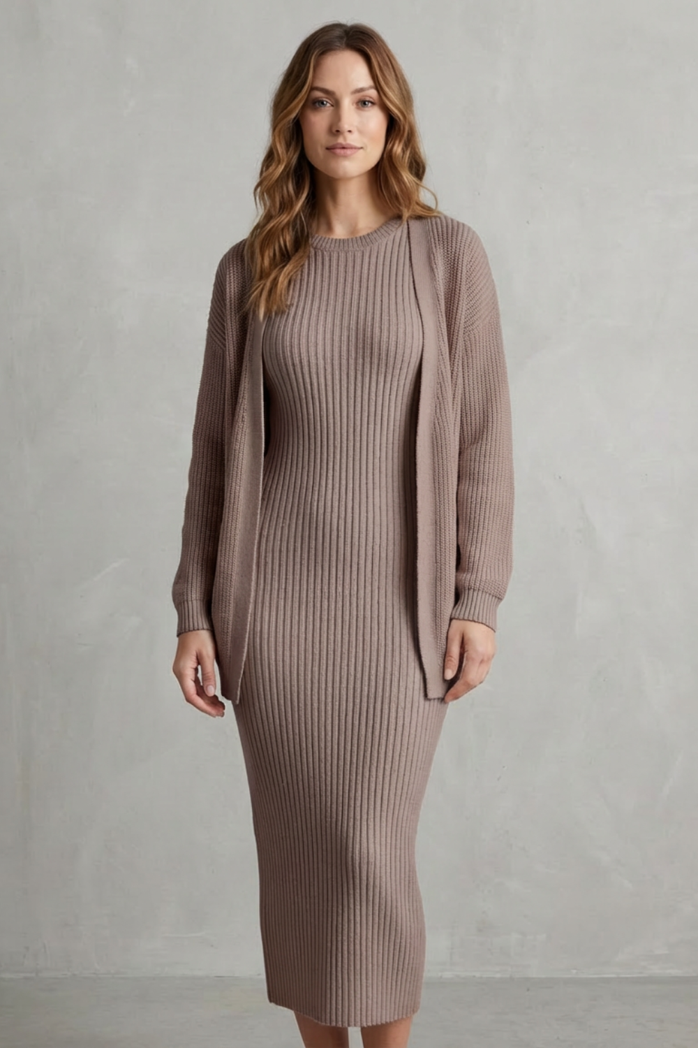 Women's Knitted Dress and Cardigan Set