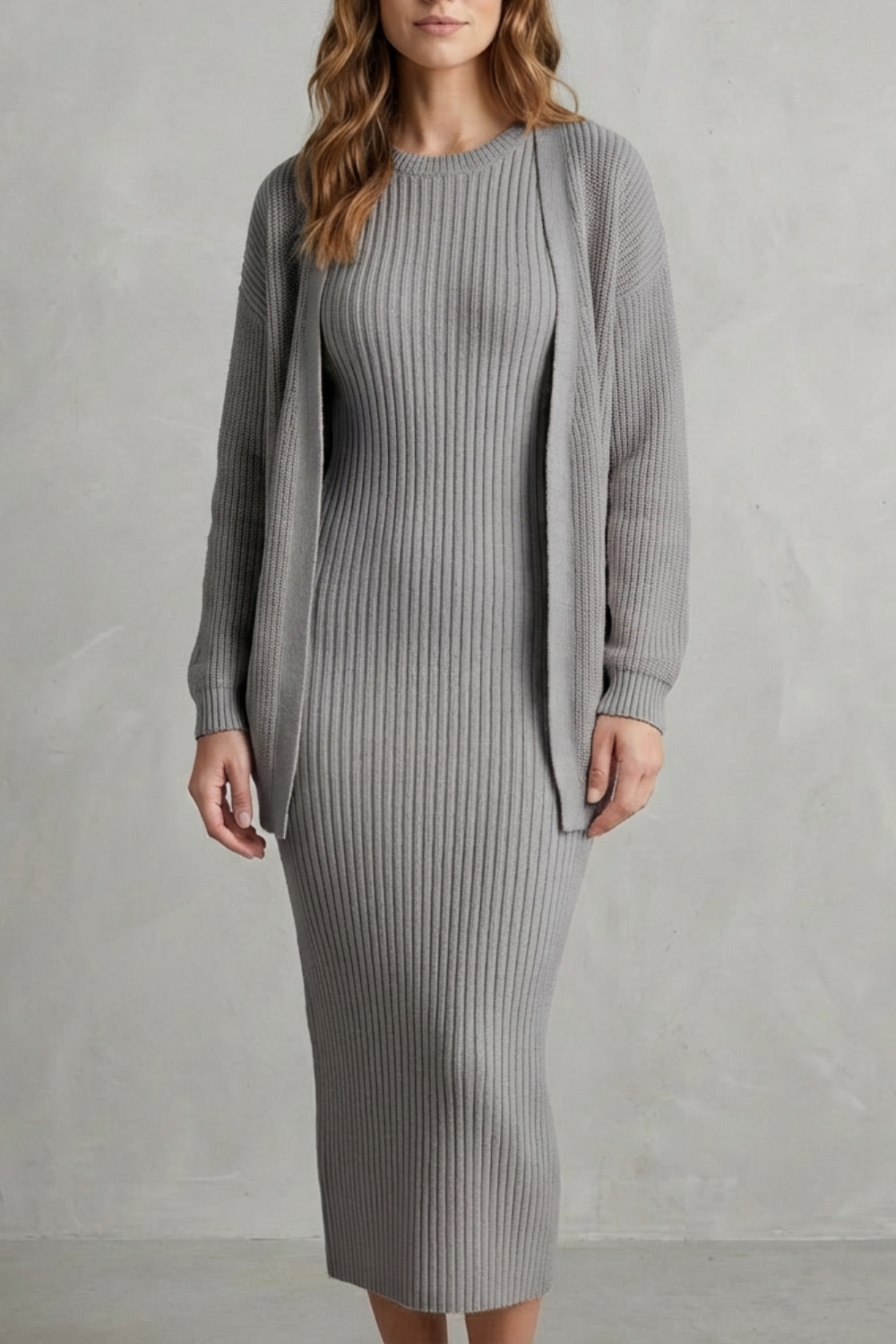 Women's Knitted Dress and Cardigan Set