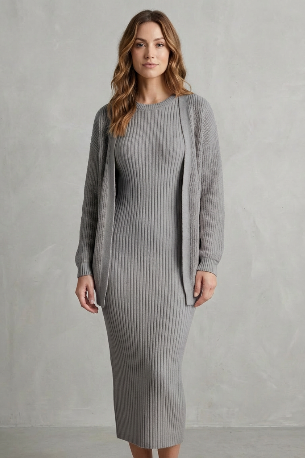 Women's Knitted Dress and Cardigan Set