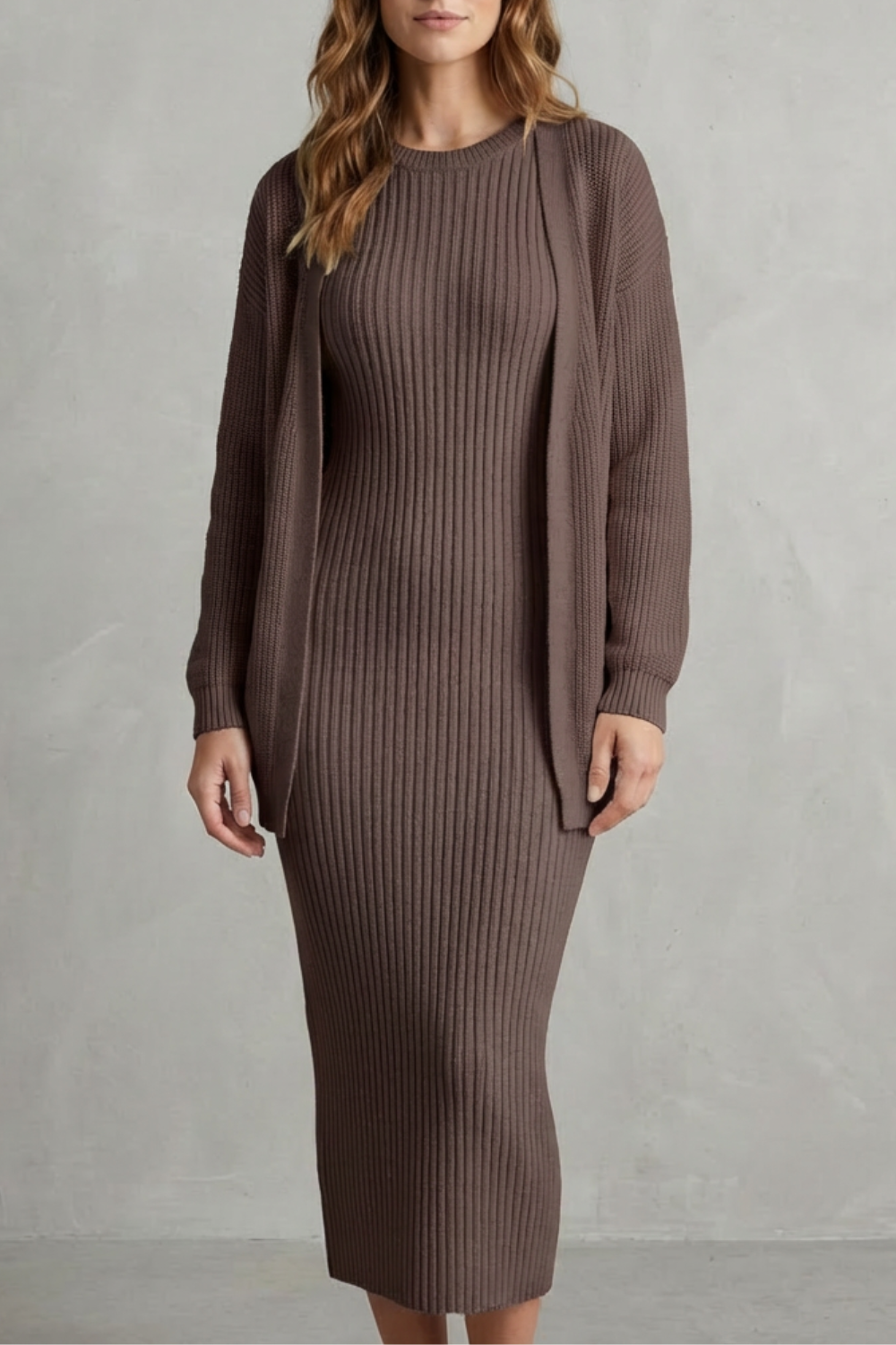 Women's Knitted Dress and Cardigan Set