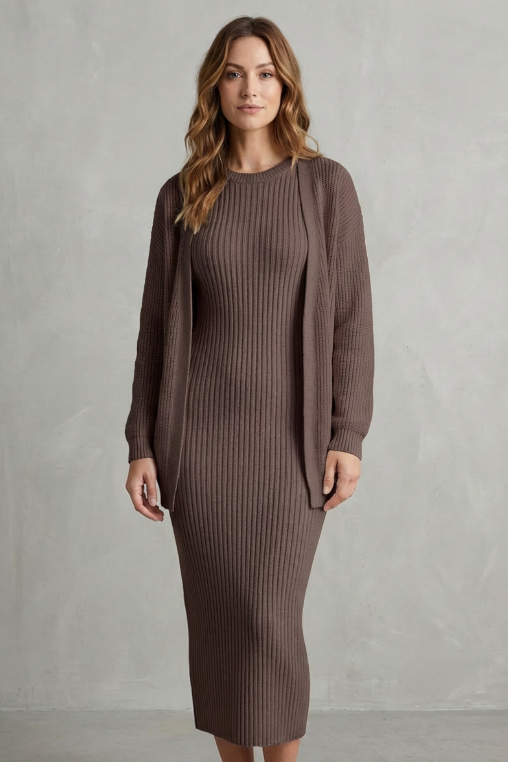 Women's Knitted Dress and Cardigan Set