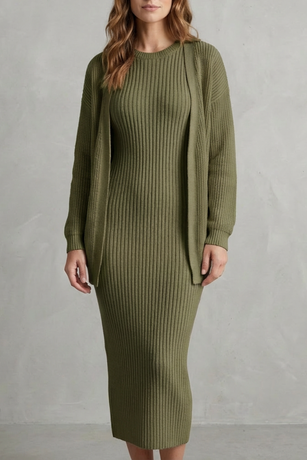 Women's Knitted Dress and Cardigan Set