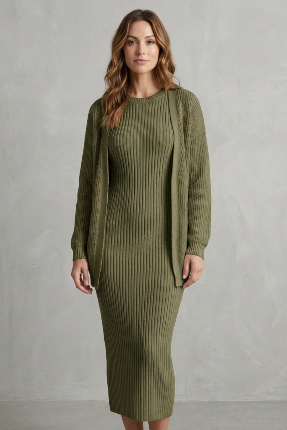 Women's Knitted Dress and Cardigan Set