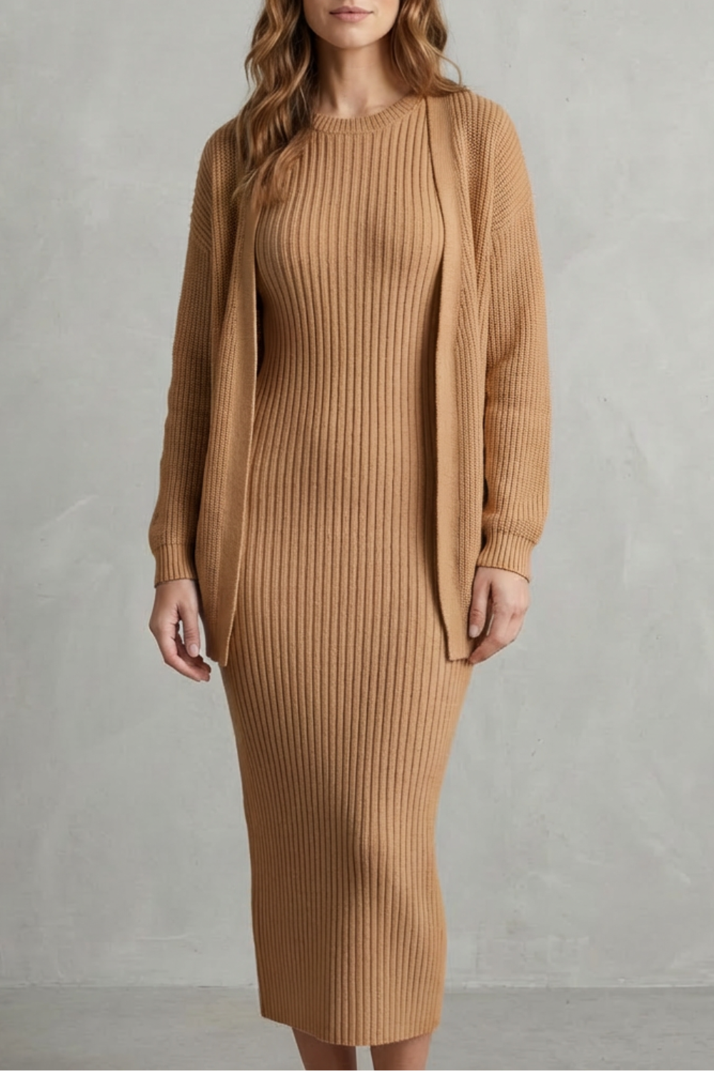 Women's Knitted Dress and Cardigan Set