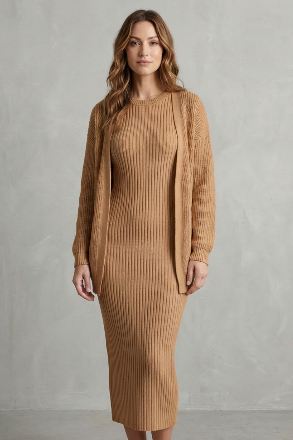 Women's Knitted Dress and Cardigan Set