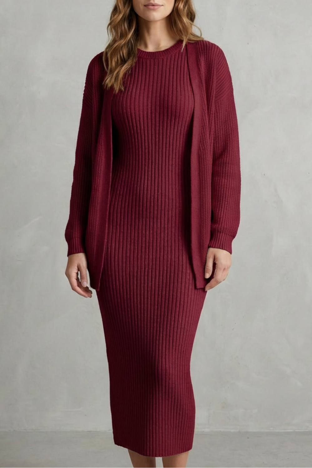 Women's Knitted Dress and Cardigan Set