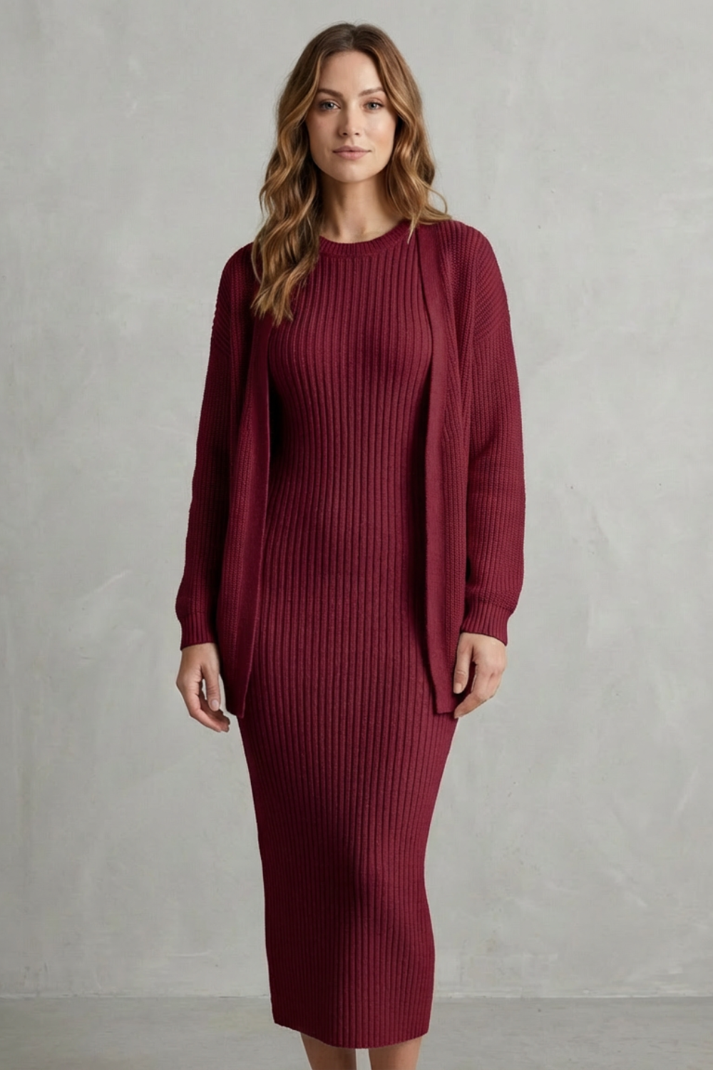 Women's Knitted Dress and Cardigan Set
