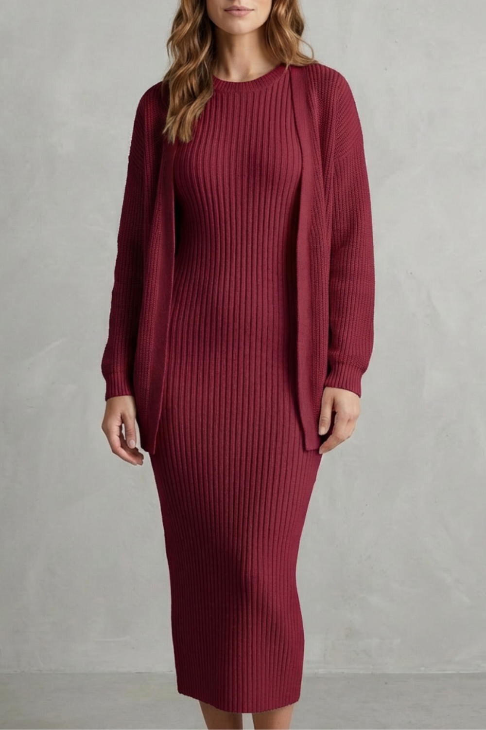 Women's Knitted Dress and Cardigan Set