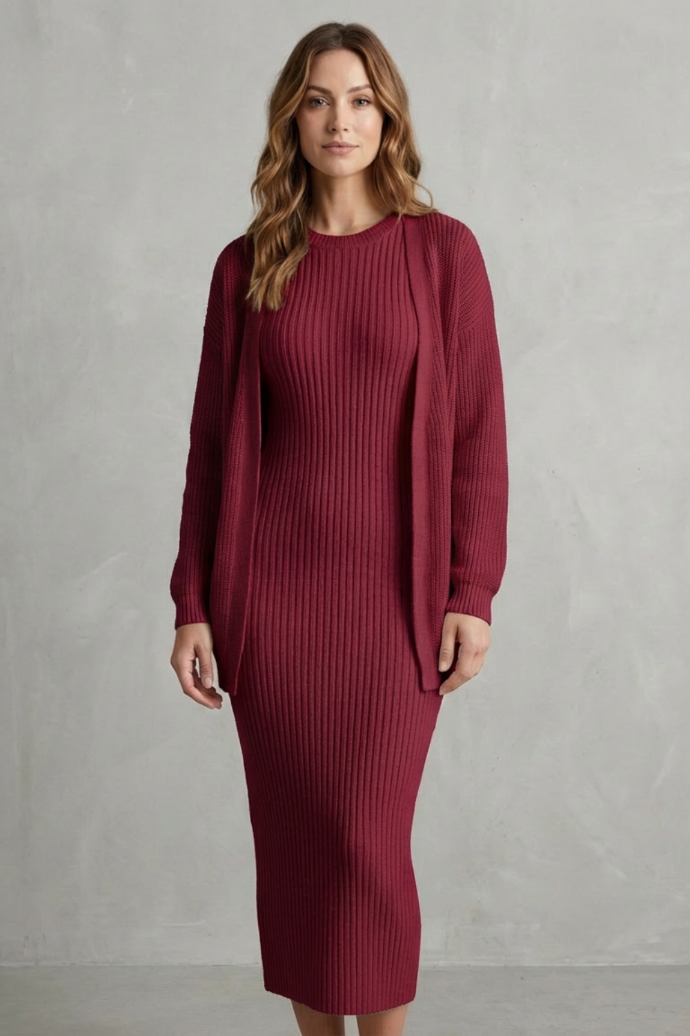 Women's Knitted Dress and Cardigan Set