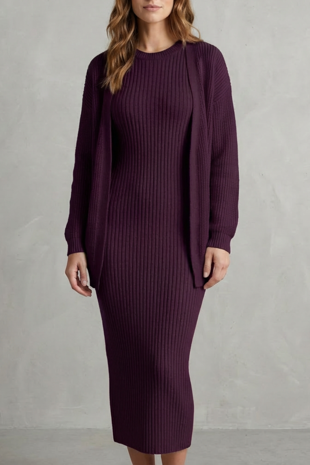 Women's Knitted Dress and Cardigan Set