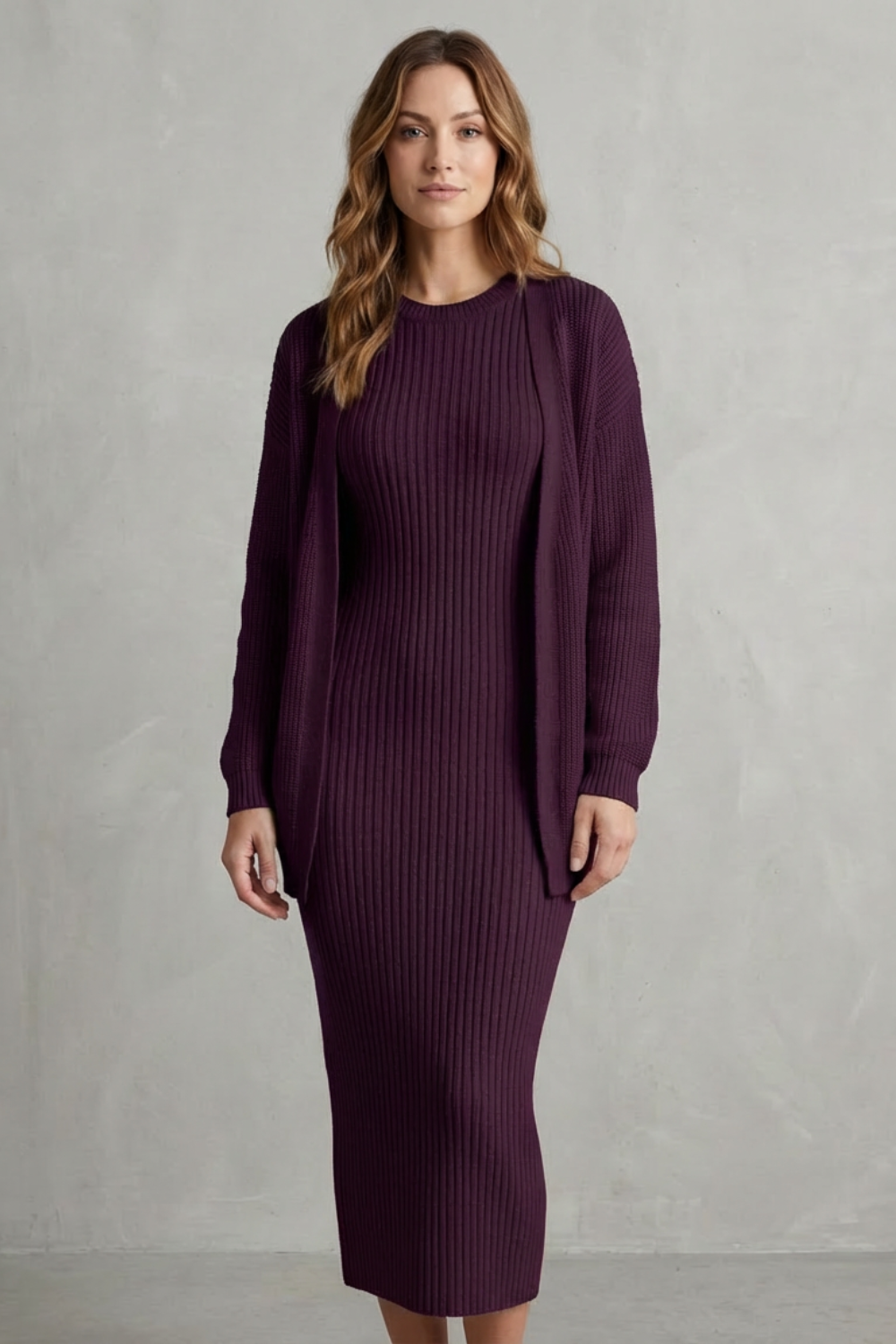 Women's Knitted Dress and Cardigan Set