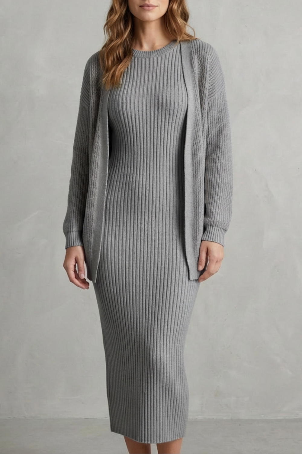 Women's Knitted Dress and Cardigan Set
