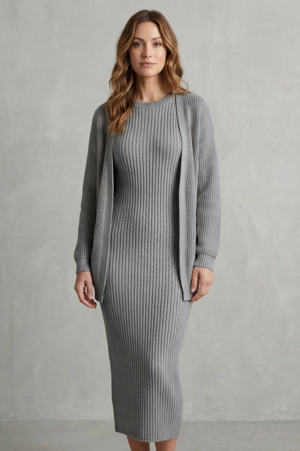 Women's Knitted Dress and Cardigan Set