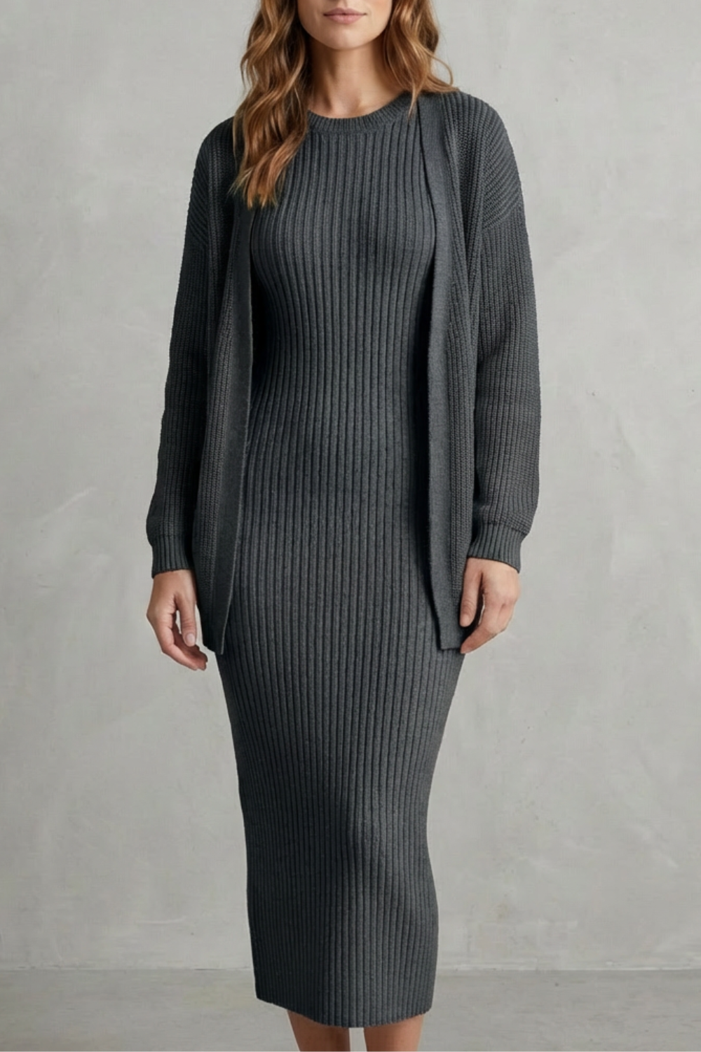 Women's Knitted Dress and Cardigan Set