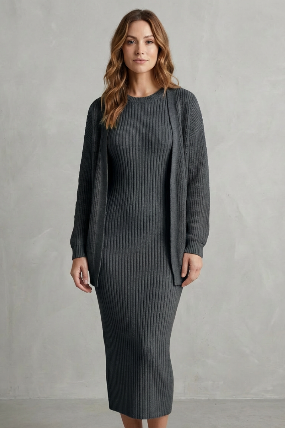 Women's Knitted Dress and Cardigan Set