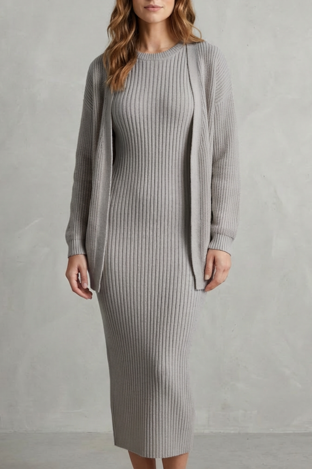 Women's Knitted Dress and Cardigan Set