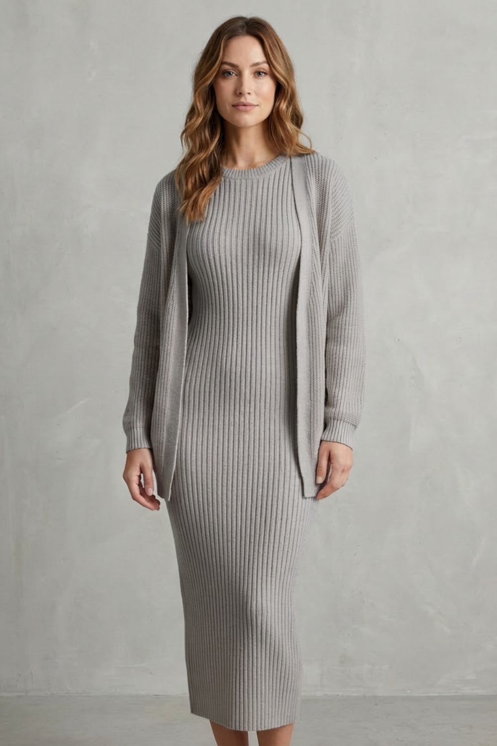 Women's Knitted Dress and Cardigan Set