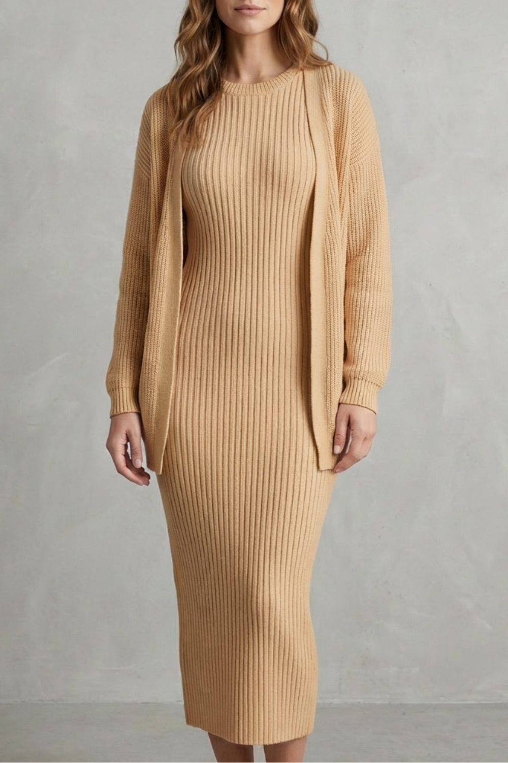 Women's Knitted Dress and Cardigan Set