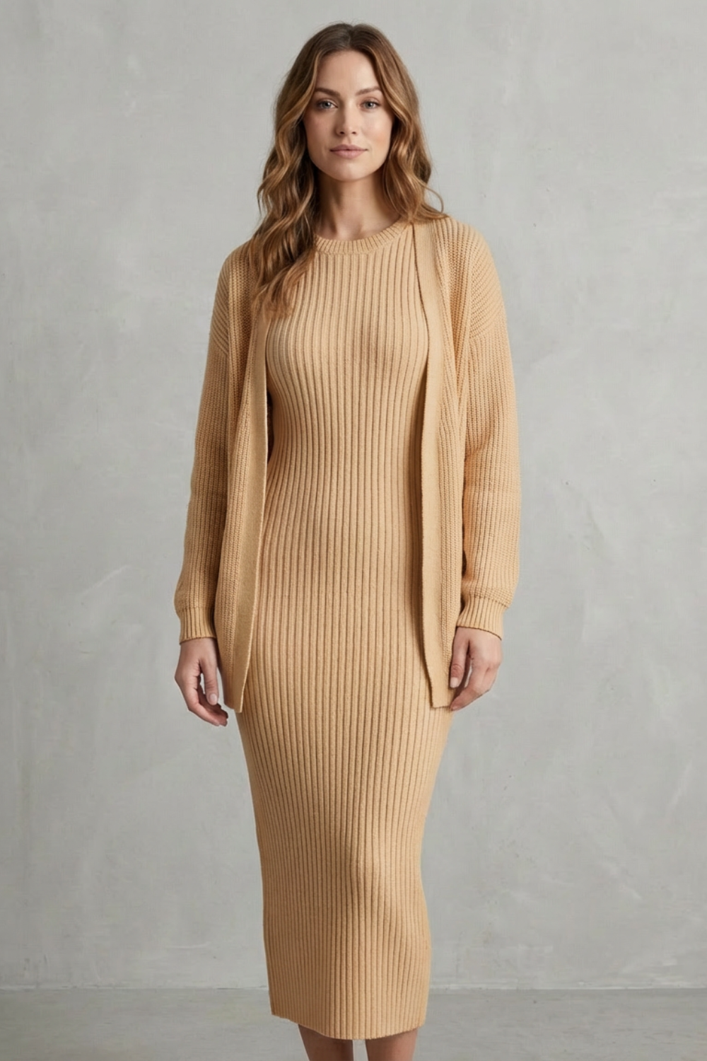 Women's Knitted Dress and Cardigan Set