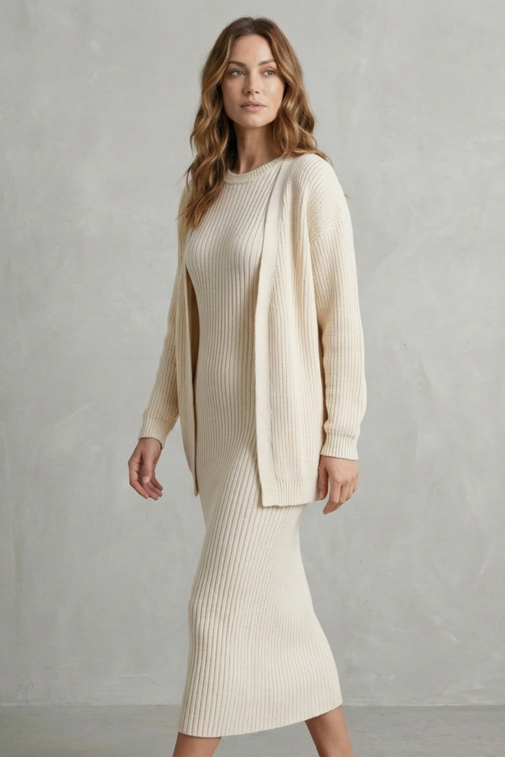 Women's Knitted Dress and Cardigan Set