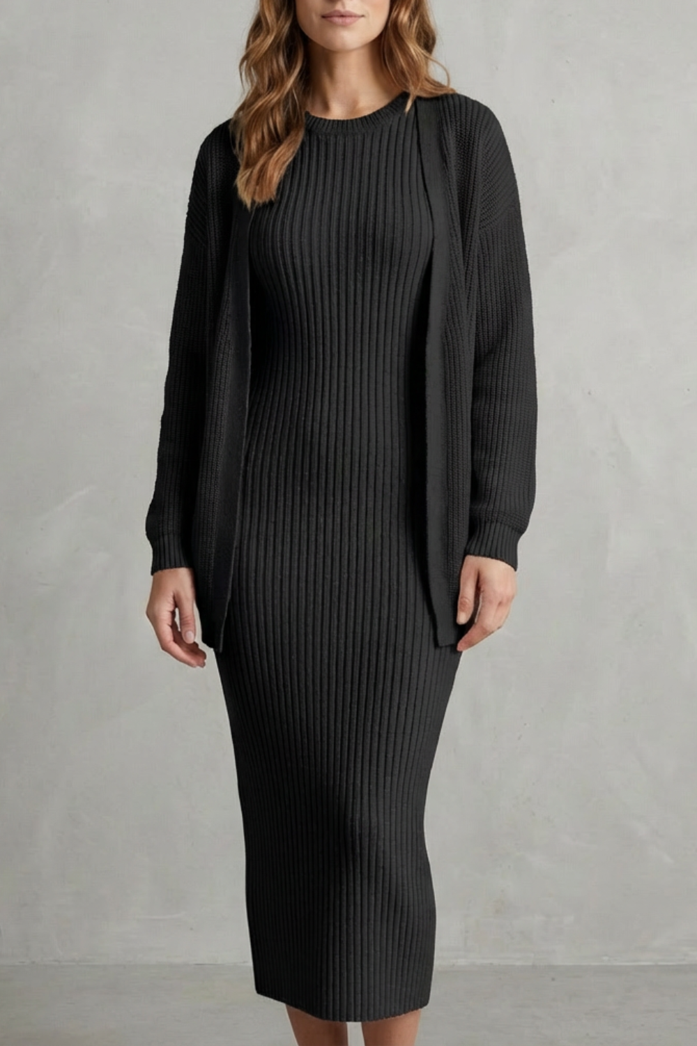 Women's Knitted Dress and Cardigan Set