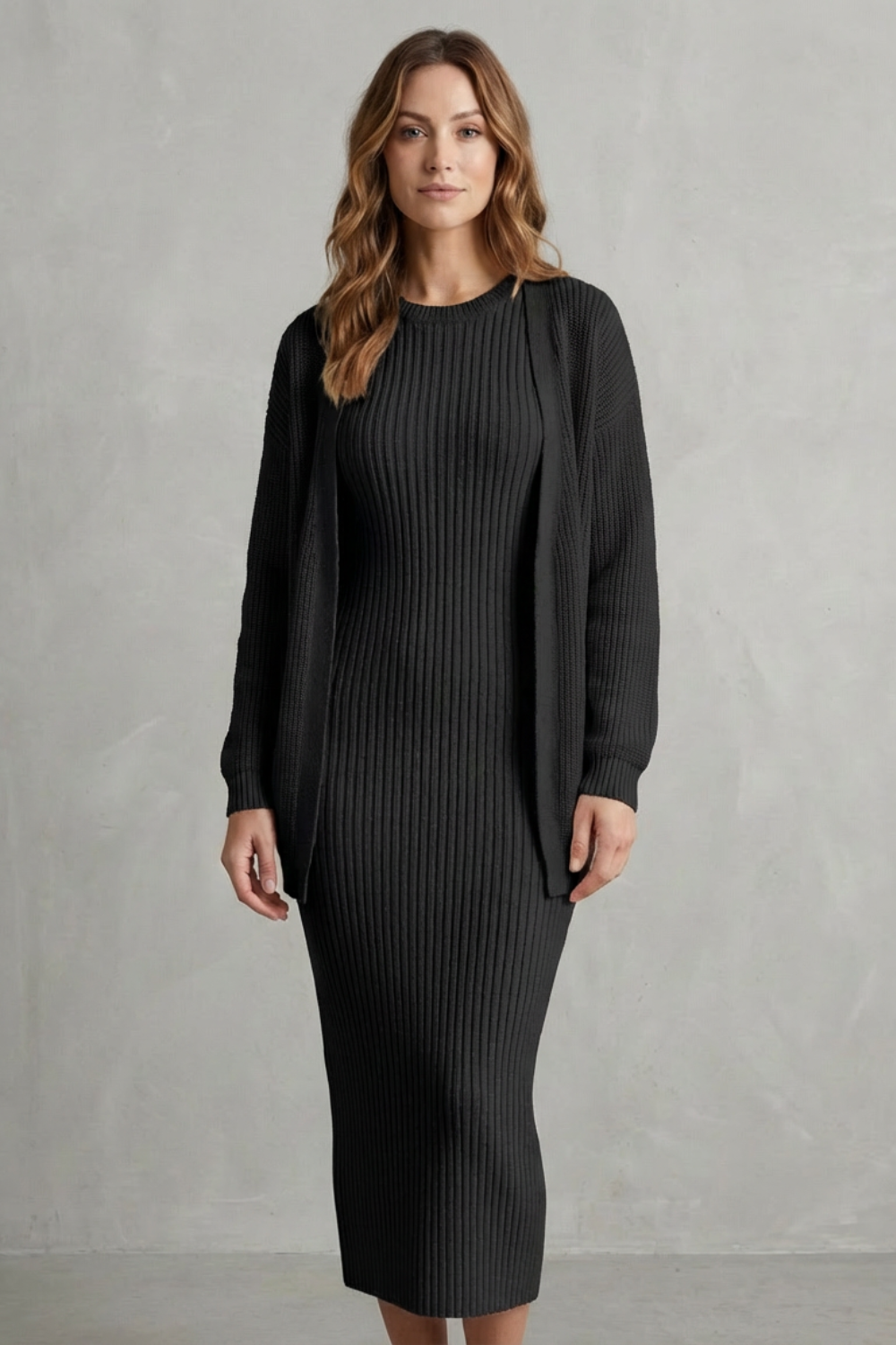 Women's Knitted Dress and Cardigan Set