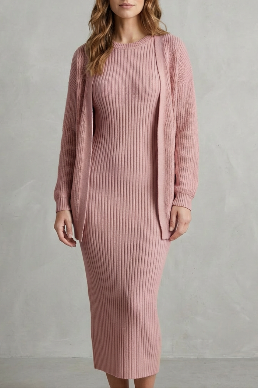 Women's Knitted Dress and Cardigan Set
