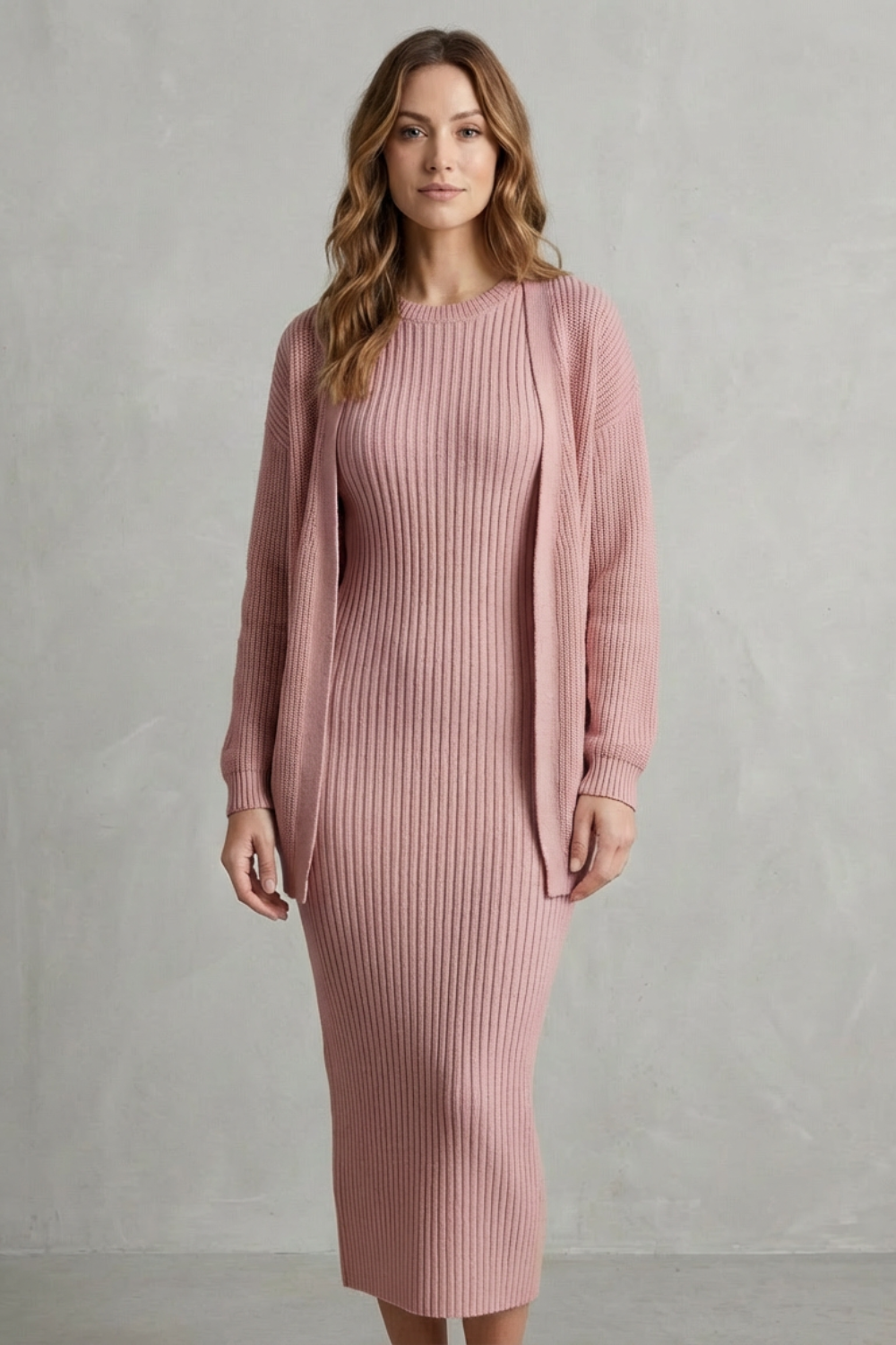 Women's Knitted Dress and Cardigan Set