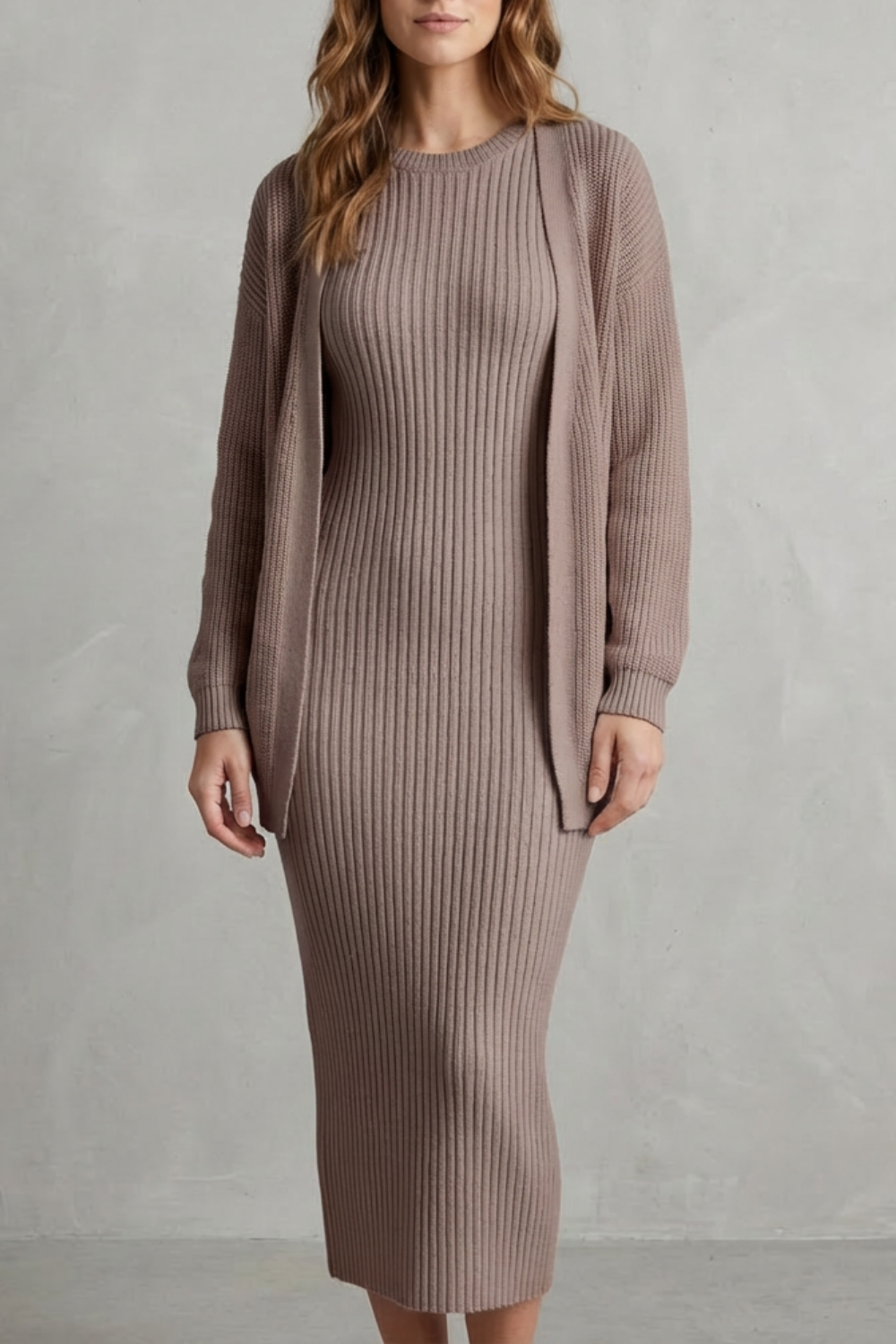 Women's Knitted Dress and Cardigan Set