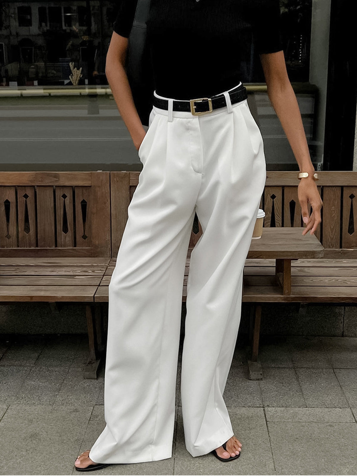 Women's Tailored Wide Leg Pants with High Rise Waist