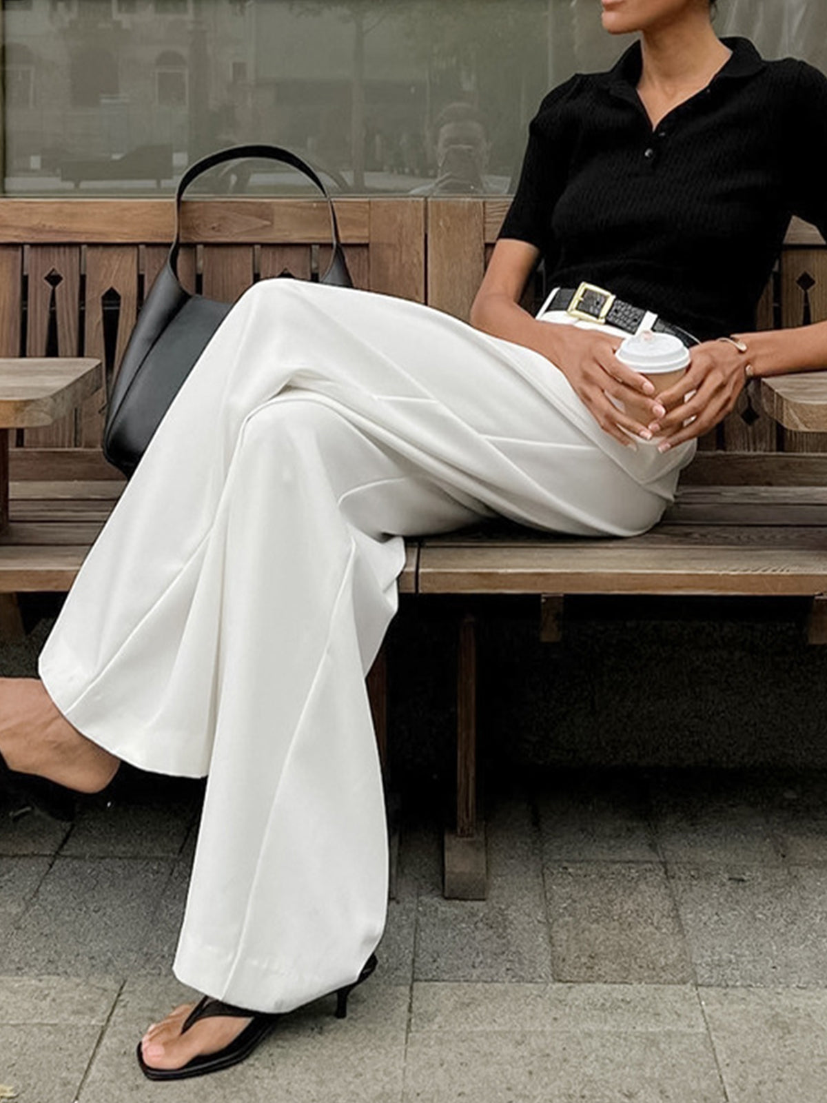 Women's Tailored Wide Leg Pants with High Rise Waist