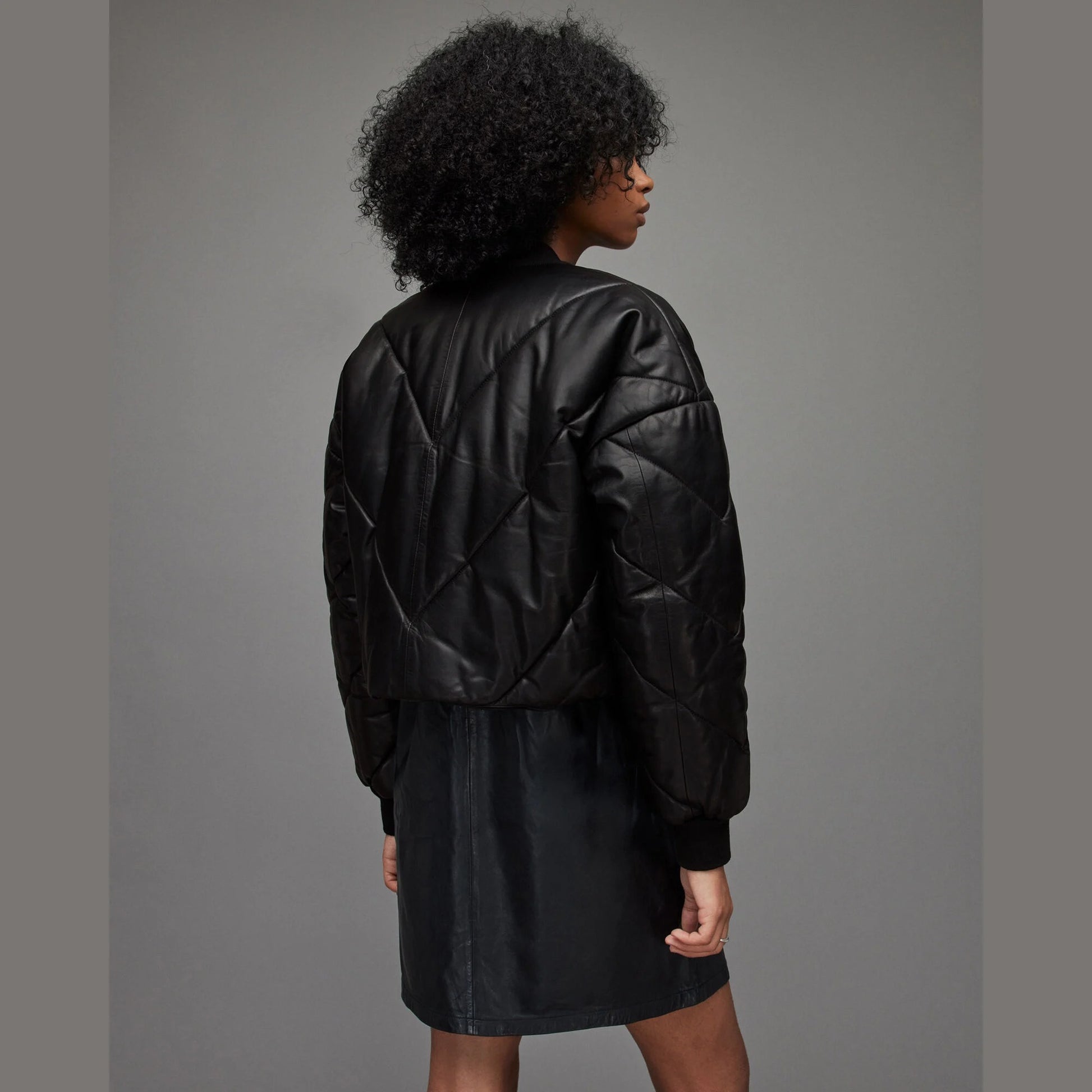 Black Quilted Cropped Bomber Jacket