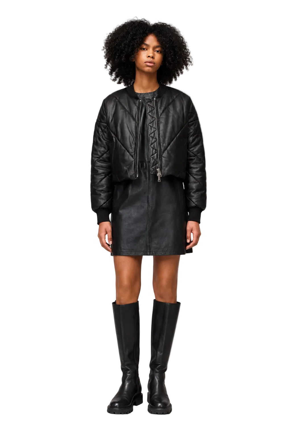 Black Quilted Cropped Bomber Jacket