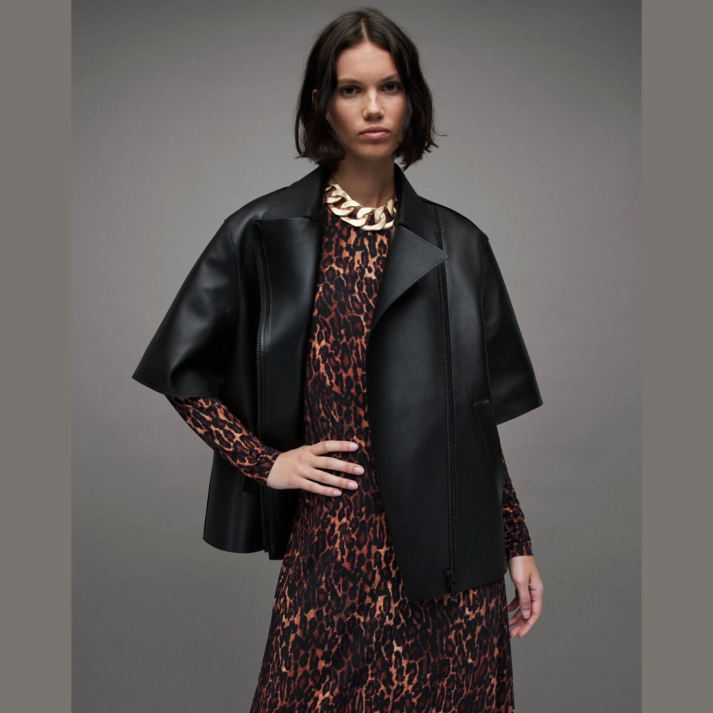 Black Zip-Front Jacket with Asymmetric Closure