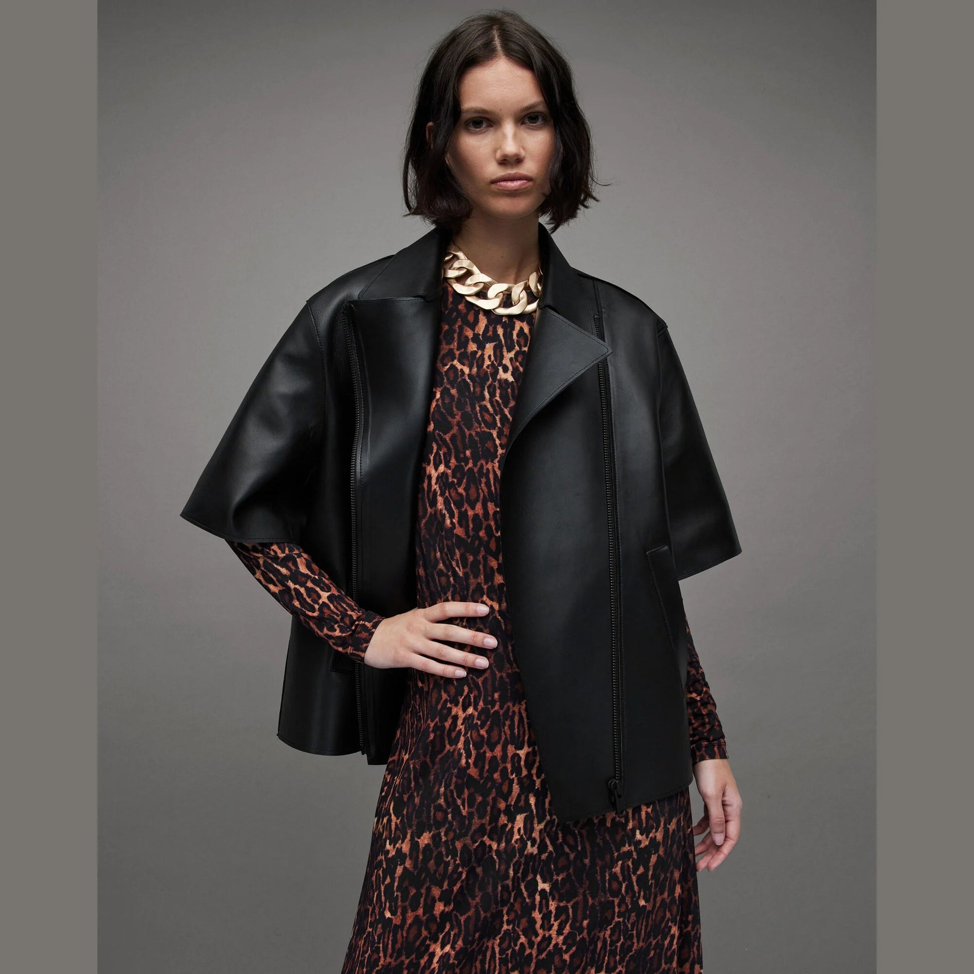 Black Zip-Front Jacket with Asymmetric Closure