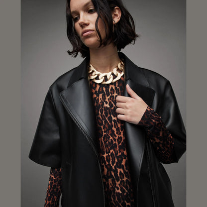 Black Zip-Front Jacket with Asymmetric Closure