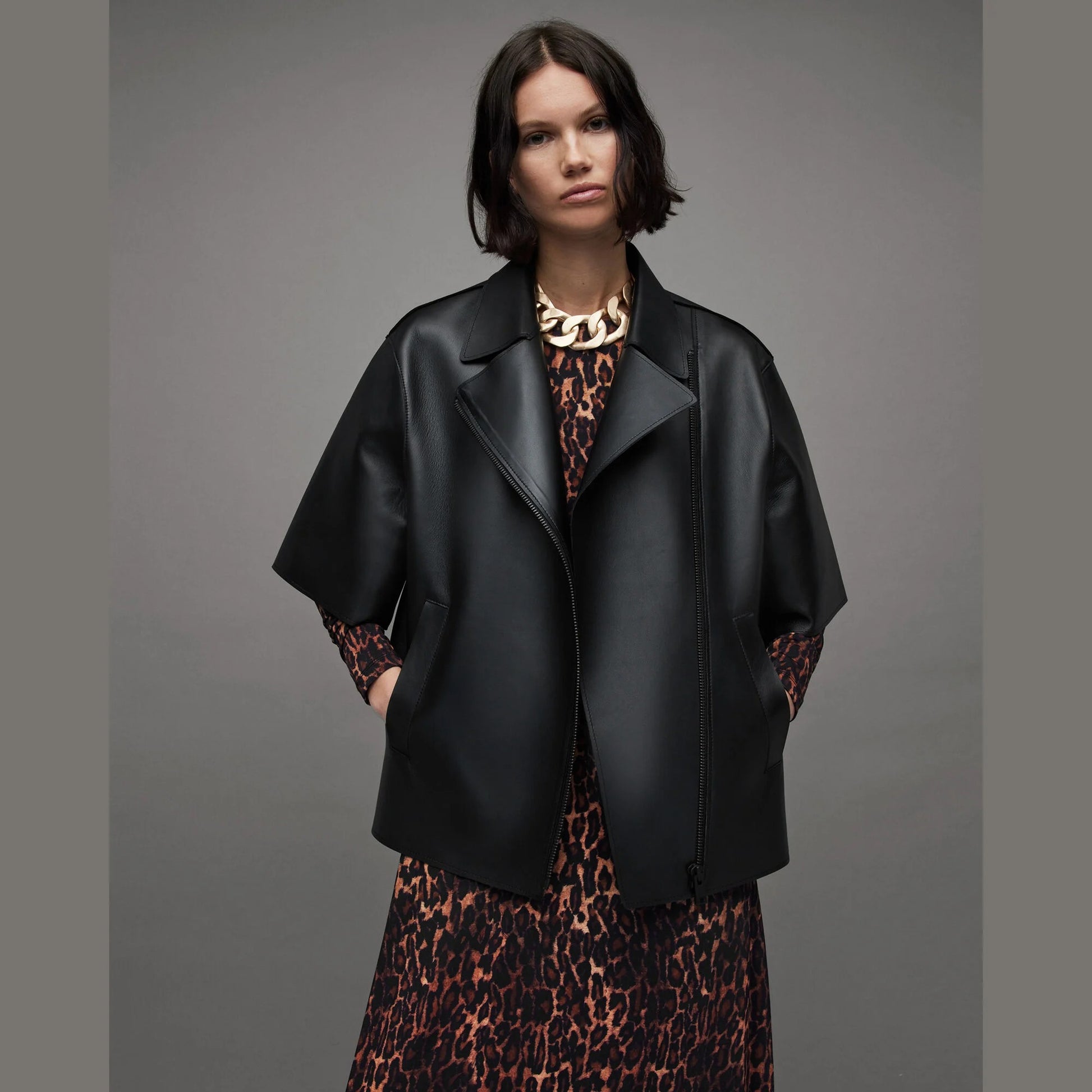 Black Zip-Front Jacket with Asymmetric Closure