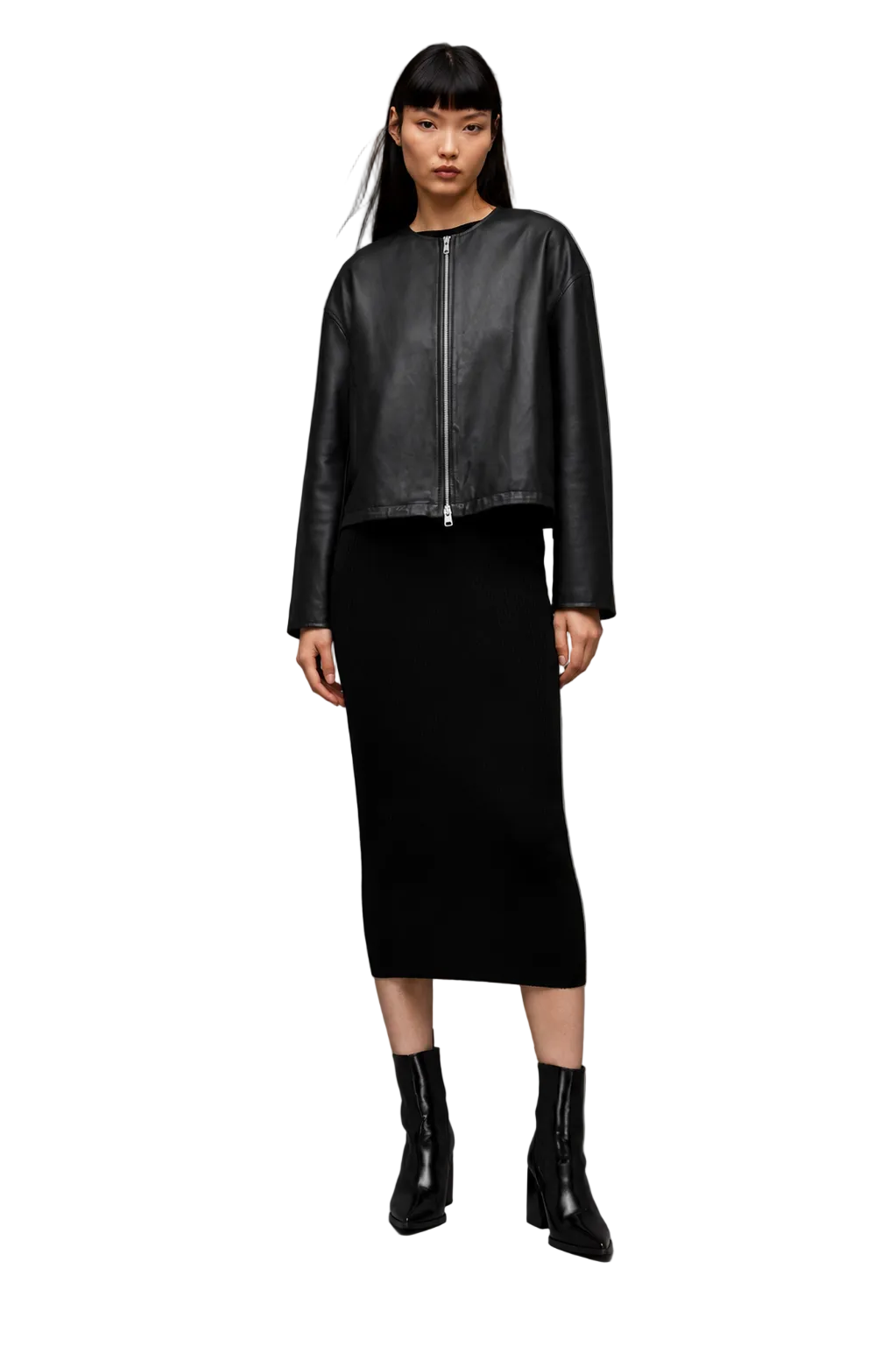 Black Zip-Front Jacket with Fringe Sleeves