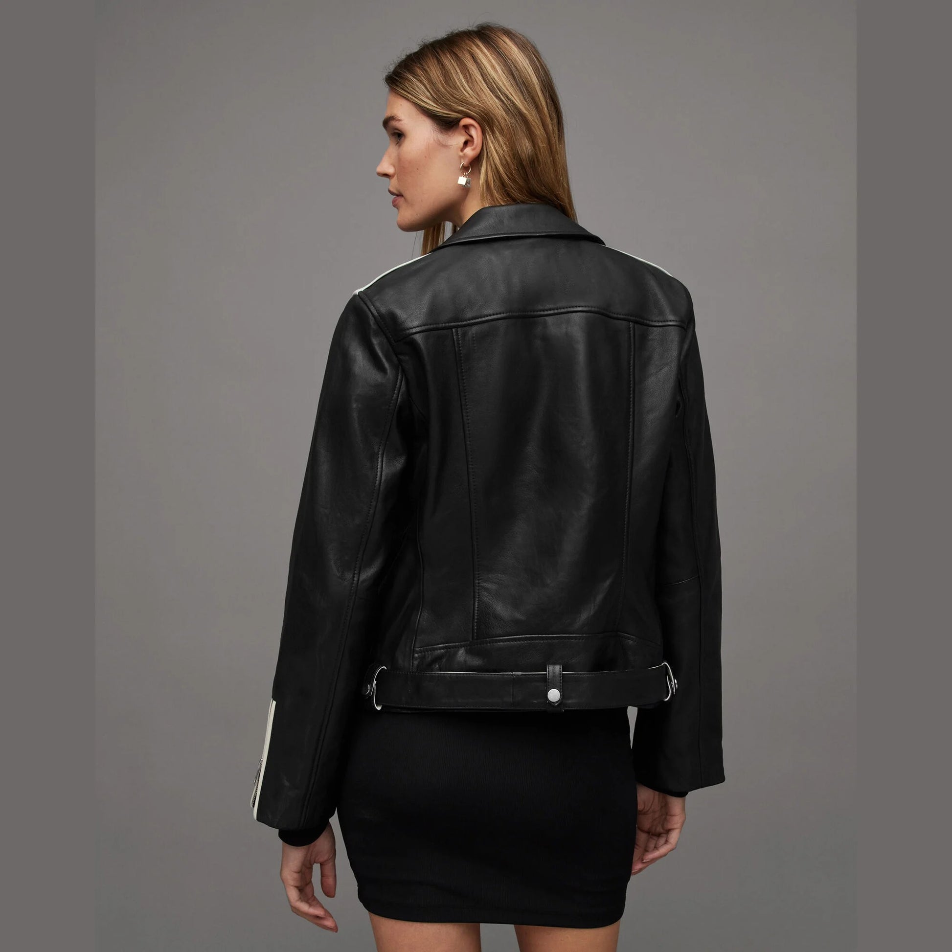 Black and White Biker Jacket with Contrast Lapels