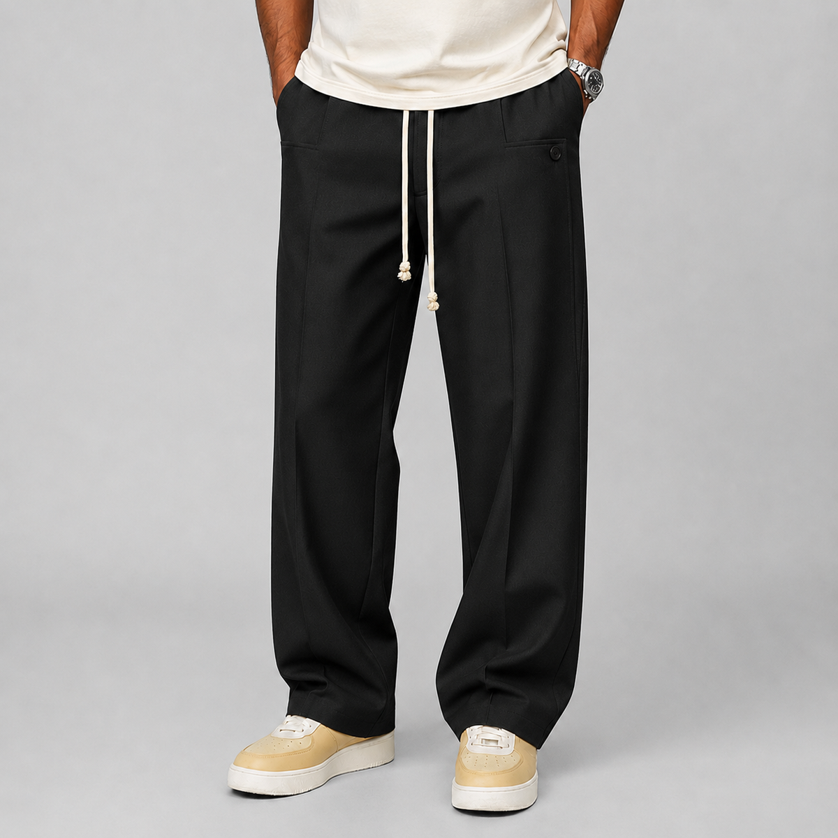 Men's Wide Leg Pants Relaxed Fit Drawstring Waist