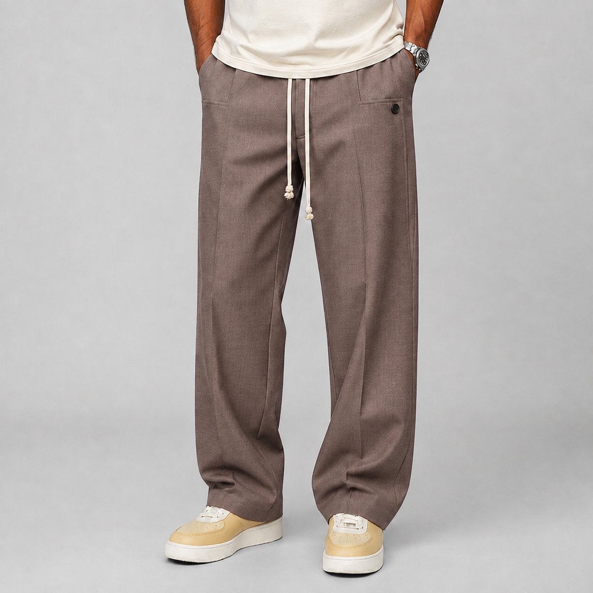 Men's Wide Leg Pants Relaxed Fit Drawstring Waist