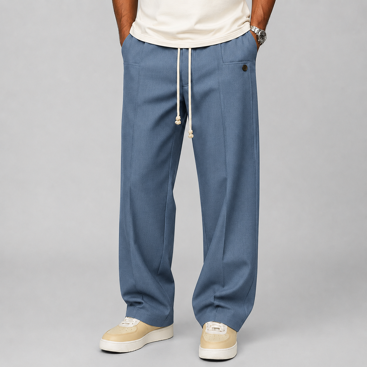 Men's Wide Leg Pants Relaxed Fit Drawstring Waist